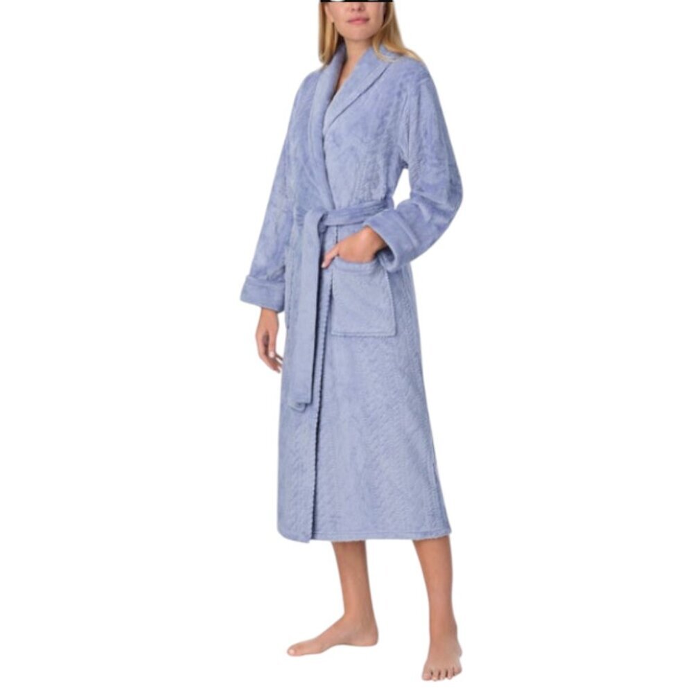 NWOT Room Service Cable Texture Plush Robe | Blue - Picture 2 of 8